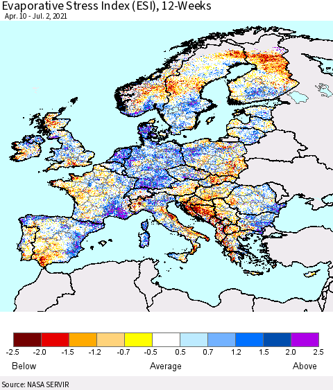 Europe Evaporative Stress Index (ESI), 12-Weeks Thematic Map For 6/28/2021 - 7/4/2021