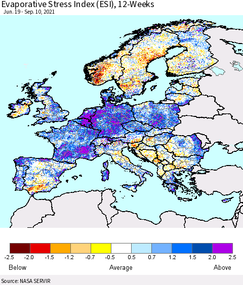 Europe Evaporative Stress Index (ESI), 12-Weeks Thematic Map For 9/6/2021 - 9/12/2021