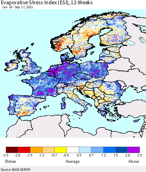 Europe Evaporative Stress Index (ESI), 12-Weeks Thematic Map For 9/13/2021 - 9/19/2021