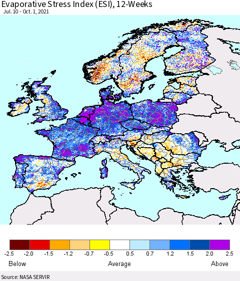 Europe Evaporative Stress Index (ESI), 12-Weeks Thematic Map For 9/27/2021 - 10/3/2021