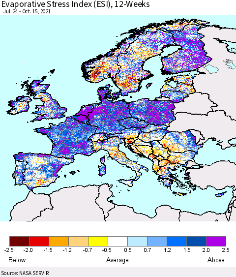 Europe Evaporative Stress Index (ESI), 12-Weeks Thematic Map For 10/11/2021 - 10/17/2021