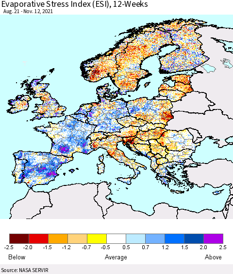 Europe Evaporative Stress Index (ESI), 12-Weeks Thematic Map For 11/8/2021 - 11/14/2021