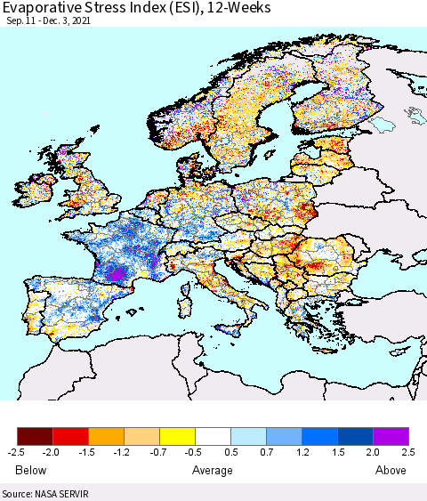 Europe Evaporative Stress Index (ESI), 12-Weeks Thematic Map For 11/29/2021 - 12/5/2021