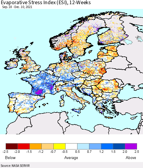 Europe Evaporative Stress Index (ESI), 12-Weeks Thematic Map For 12/6/2021 - 12/12/2021