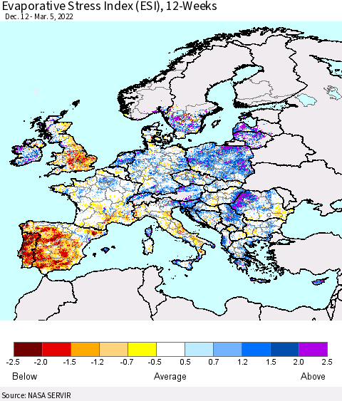 Europe Evaporative Stress Index (ESI), 12-Weeks Thematic Map For 2/28/2022 - 3/6/2022