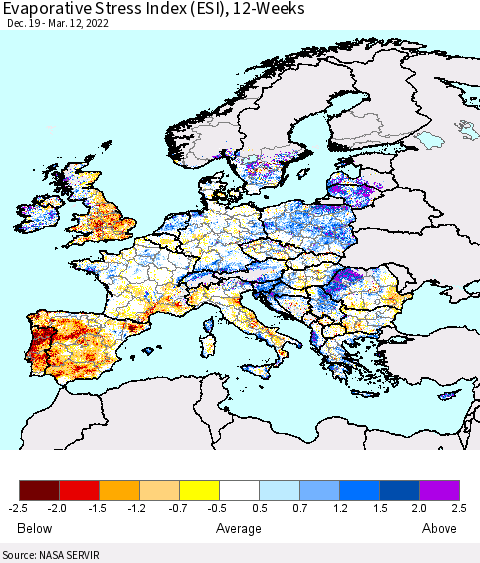 Europe Evaporative Stress Index (ESI), 12-Weeks Thematic Map For 3/7/2022 - 3/13/2022