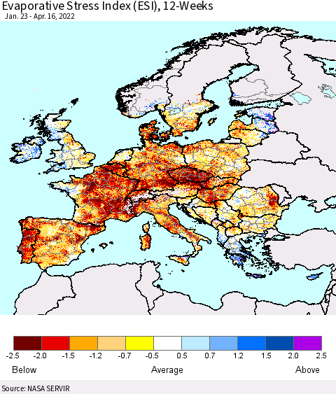 Europe Evaporative Stress Index (ESI), 12-Weeks Thematic Map For 4/11/2022 - 4/17/2022