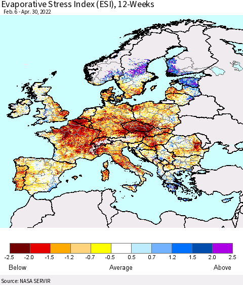 Europe Evaporative Stress Index (ESI), 12-Weeks Thematic Map For 4/25/2022 - 5/1/2022