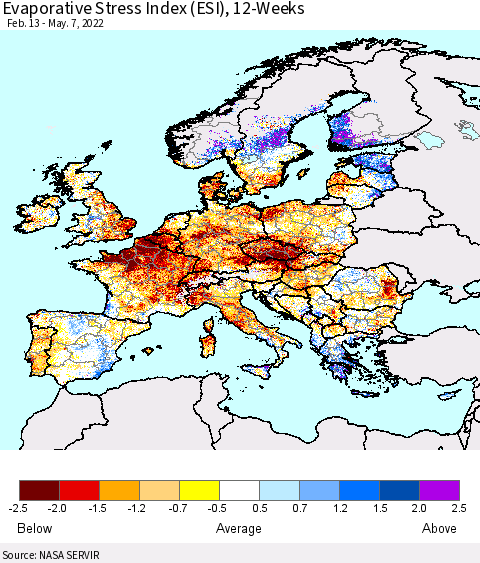 Europe Evaporative Stress Index (ESI), 12-Weeks Thematic Map For 5/2/2022 - 5/8/2022