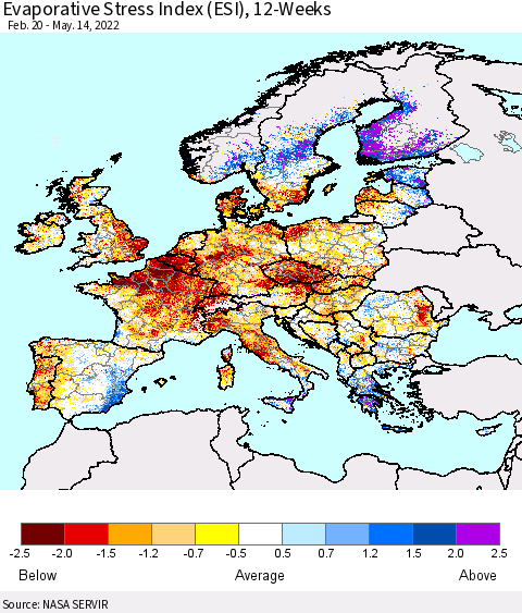 Europe Evaporative Stress Index (ESI), 12-Weeks Thematic Map For 5/9/2022 - 5/15/2022