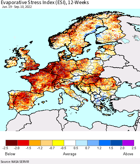 Europe Evaporative Stress Index (ESI), 12-Weeks Thematic Map For 9/5/2022 - 9/11/2022