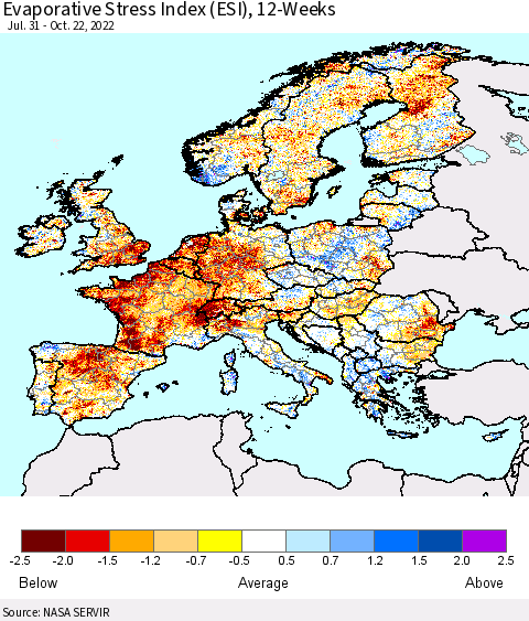 Europe Evaporative Stress Index (ESI), 12-Weeks Thematic Map For 10/17/2022 - 10/23/2022