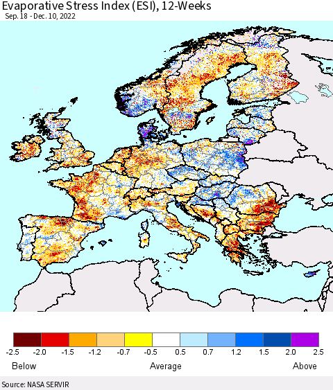 Europe Evaporative Stress Index (ESI), 12-Weeks Thematic Map For 12/5/2022 - 12/11/2022