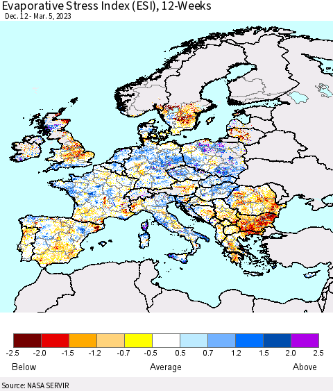 Europe Evaporative Stress Index (ESI), 12-Weeks Thematic Map For 2/27/2023 - 3/5/2023
