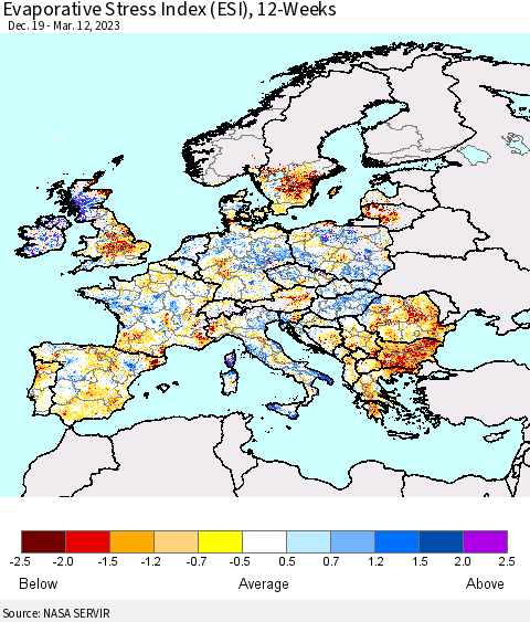 Europe Evaporative Stress Index (ESI), 12-Weeks Thematic Map For 3/6/2023 - 3/12/2023
