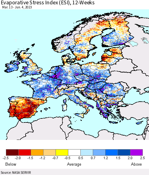 Europe Evaporative Stress Index (ESI), 12-Weeks Thematic Map For 5/29/2023 - 6/4/2023