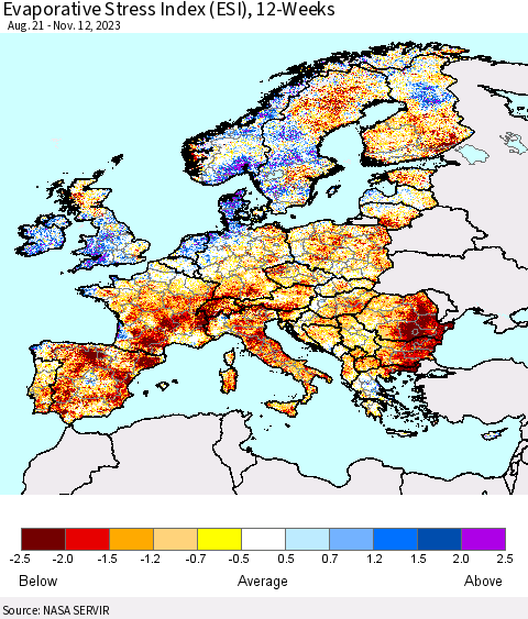 Europe Evaporative Stress Index (ESI), 12-Weeks Thematic Map For 11/6/2023 - 11/12/2023