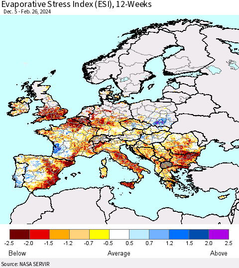 Europe Evaporative Stress Index (ESI), 12-Weeks Thematic Map For 2/26/2024 - 3/3/2024