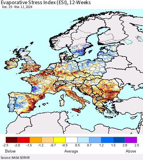 Europe Evaporative Stress Index (ESI), 12-Weeks Thematic Map For 3/11/2024 - 3/17/2024