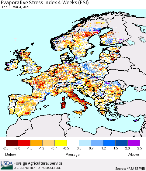 Europe Evaporative Stress Index (ESI), 4-Weeks Thematic Map For 3/2/2020 - 3/8/2020