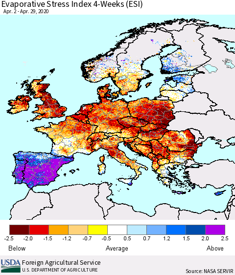 Europe Evaporative Stress Index (ESI), 4-Weeks Thematic Map For 4/27/2020 - 5/3/2020