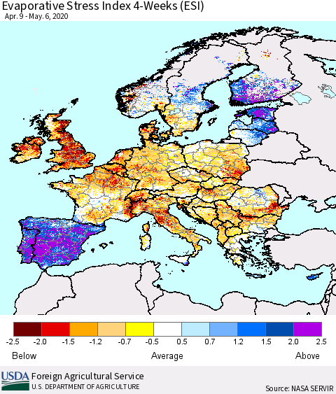 Europe Evaporative Stress Index (ESI), 4-Weeks Thematic Map For 5/4/2020 - 5/10/2020