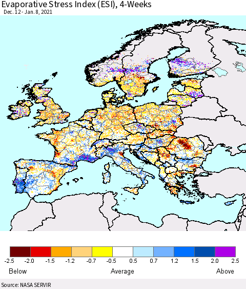 Europe Evaporative Stress Index (ESI), 4-Weeks Thematic Map For 1/4/2021 - 1/10/2021