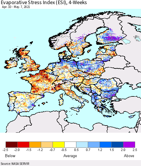 Europe Evaporative Stress Index (ESI), 4-Weeks Thematic Map For 5/3/2021 - 5/9/2021