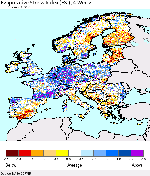 Europe Evaporative Stress Index (ESI), 4-Weeks Thematic Map For 8/2/2021 - 8/8/2021