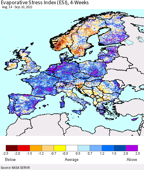 Europe Evaporative Stress Index (ESI), 4-Weeks Thematic Map For 9/6/2021 - 9/12/2021