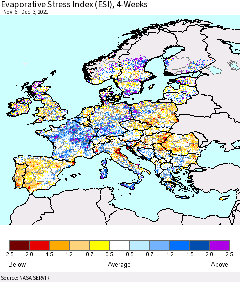 Europe Evaporative Stress Index (ESI), 4-Weeks Thematic Map For 11/29/2021 - 12/5/2021