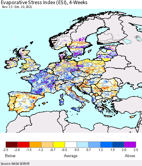 Europe Evaporative Stress Index (ESI), 4-Weeks Thematic Map For 12/6/2021 - 12/12/2021