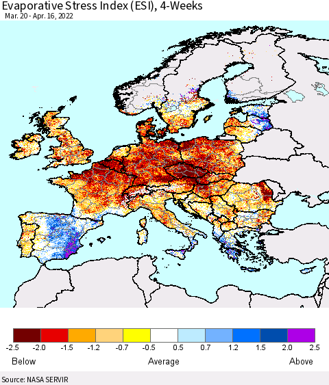 Europe Evaporative Stress Index (ESI), 4-Weeks Thematic Map For 4/11/2022 - 4/17/2022