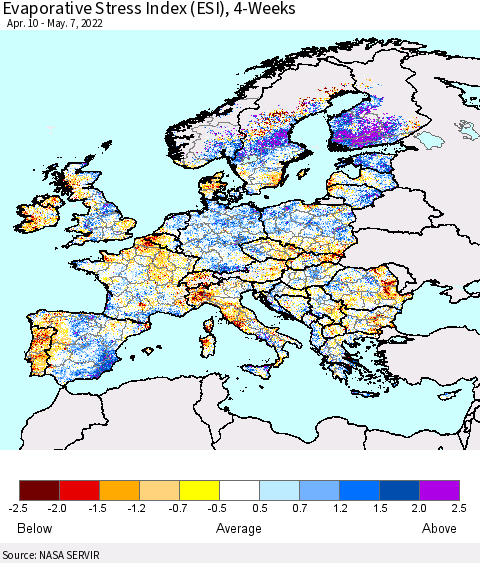 Europe Evaporative Stress Index (ESI), 4-Weeks Thematic Map For 5/2/2022 - 5/8/2022