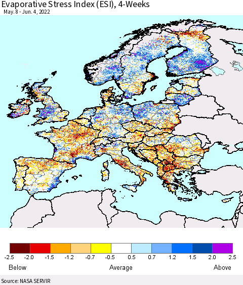 Europe Evaporative Stress Index (ESI), 4-Weeks Thematic Map For 5/30/2022 - 6/5/2022