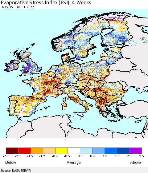Europe Evaporative Stress Index (ESI), 4-Weeks Thematic Map For 6/6/2022 - 6/12/2022