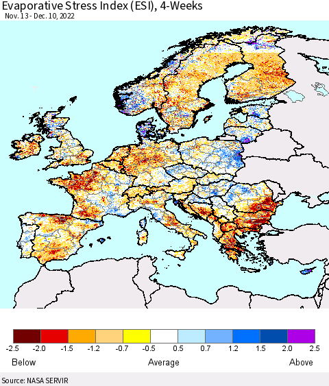 Europe Evaporative Stress Index (ESI), 4-Weeks Thematic Map For 12/5/2022 - 12/11/2022