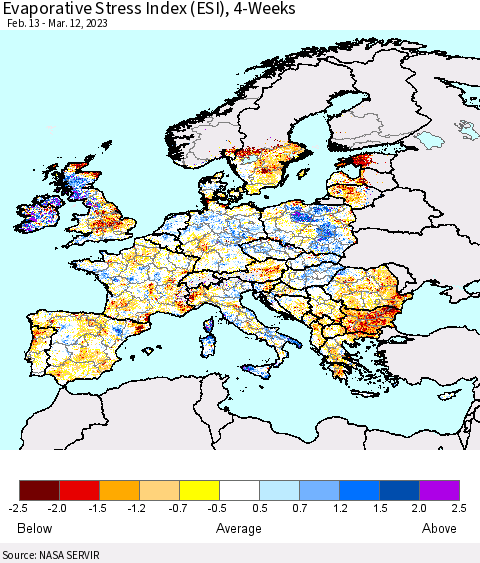 Europe Evaporative Stress Index (ESI), 4-Weeks Thematic Map For 3/6/2023 - 3/12/2023