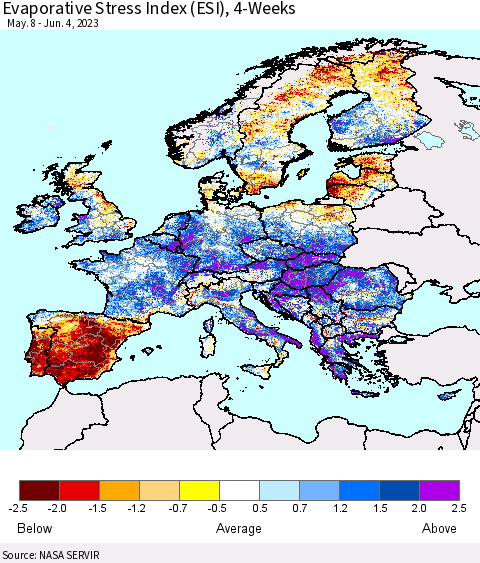 Europe Evaporative Stress Index (ESI), 4-Weeks Thematic Map For 5/29/2023 - 6/4/2023