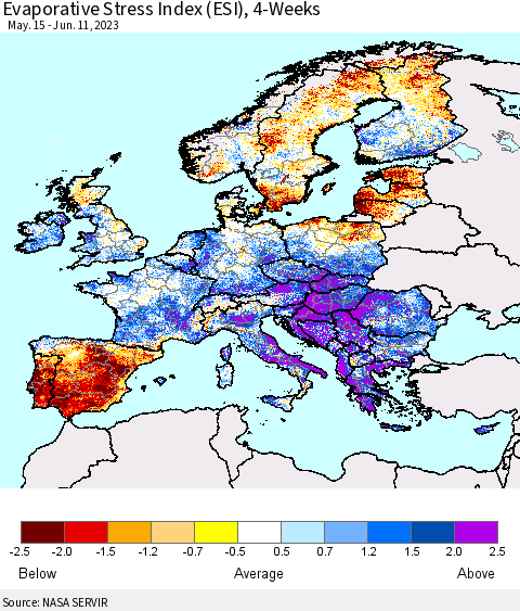 Europe Evaporative Stress Index (ESI), 4-Weeks Thematic Map For 6/5/2023 - 6/11/2023