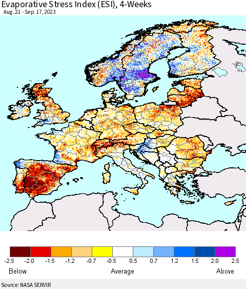 Europe Evaporative Stress Index (ESI), 4-Weeks Thematic Map For 9/11/2023 - 9/17/2023