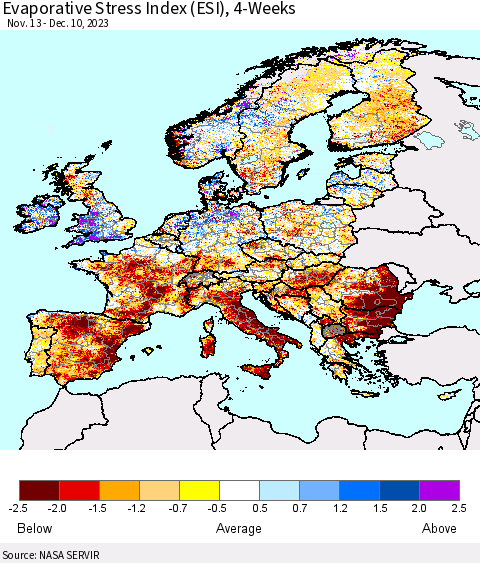 Europe Evaporative Stress Index (ESI), 4-Weeks Thematic Map For 12/4/2023 - 12/10/2023