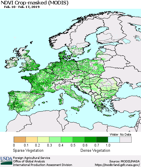 Europe Cropland NDVI (Terra-MODIS) Thematic Map For 2/11/2019 - 2/20/2019