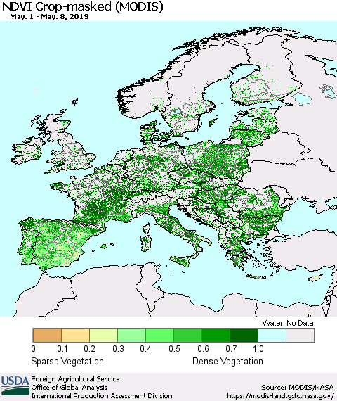 Europe Cropland NDVI (Terra-MODIS) Thematic Map For 5/1/2019 - 5/10/2019