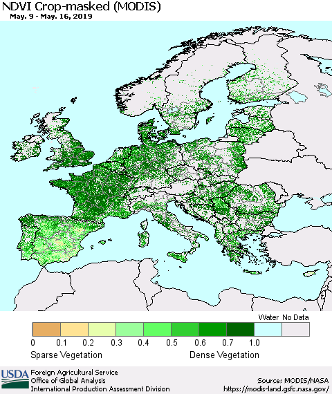Europe Cropland NDVI (Terra-MODIS) Thematic Map For 5/11/2019 - 5/20/2019