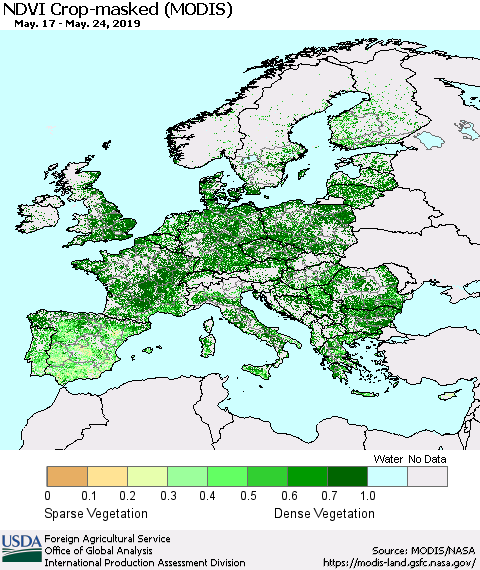 Europe Cropland NDVI (Terra-MODIS) Thematic Map For 5/21/2019 - 5/31/2019