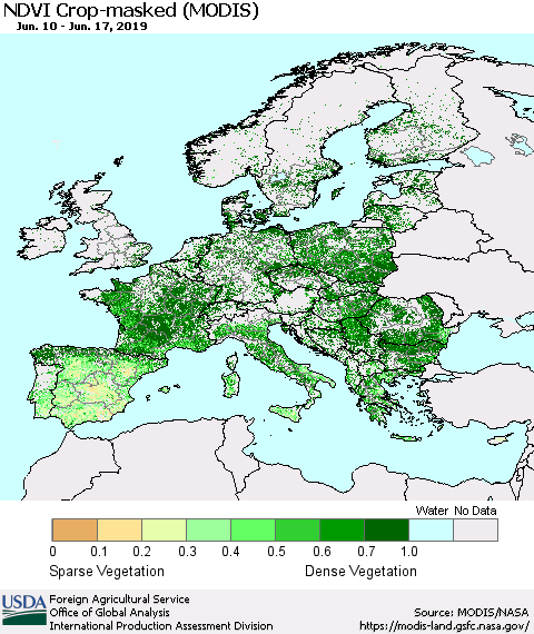 Europe Cropland NDVI (Terra-MODIS) Thematic Map For 6/11/2019 - 6/20/2019