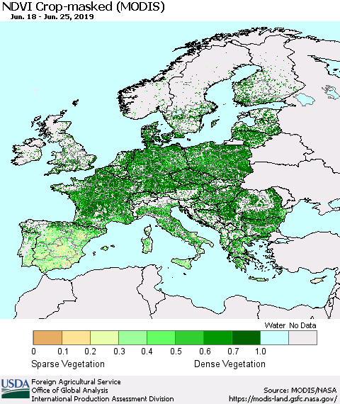 Europe Cropland NDVI (Terra-MODIS) Thematic Map For 6/21/2019 - 6/30/2019