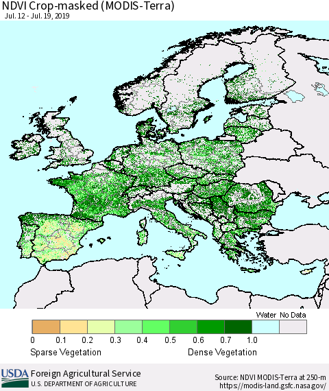 Europe Cropland NDVI (Terra-MODIS) Thematic Map For 7/11/2019 - 7/20/2019