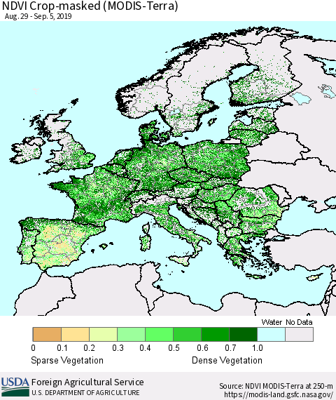 Europe Cropland NDVI (Terra-MODIS) Thematic Map For 9/1/2019 - 9/10/2019